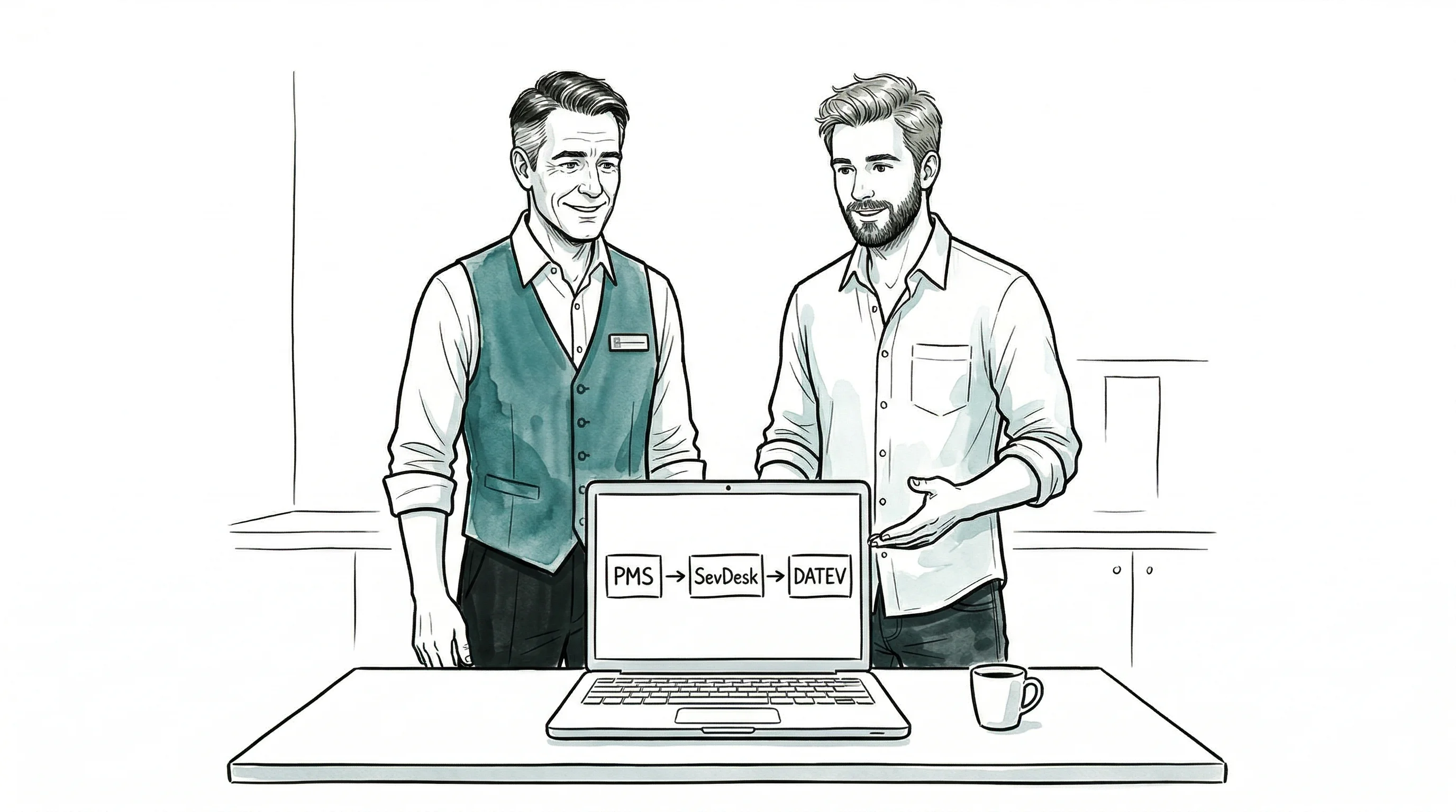 Illustration: Hotelier und Berater, Nachher-Szene
